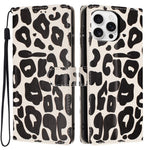 Til iPhone 16 Pro Cover Leopard Print Pung Stand Flip Læder Telefoncover med Håndrem