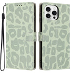 Til iPhone 16 Pro Cover Leopard Print Pung Stand Flip Læder Telefoncover med Håndrem