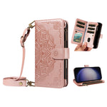 For Samsung Galaxy S23 FE Wallet Case 9 Card Slots RFID Blocking Mandala Embossed Leather Flip Cover with Wrist Strap