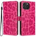 For iPhone 16 Pro Max Case Leopard Print Wallet Stand Flip Leather Phone Cover with Wrist Strap