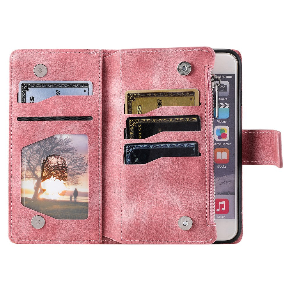 For iPhone 13 mini 5.4 inch PU Leather Mandala Flower Imprinted Wallet Case Multiple Card Slots Magnetic Closure Zipper Pocket Stand Cover with Strap