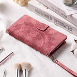 For iPhone 13 mini 5.4 inch PU Leather Mandala Flower Imprinted Wallet Case Multiple Card Slots Magnetic Closure Zipper Pocket Stand Cover with Strap