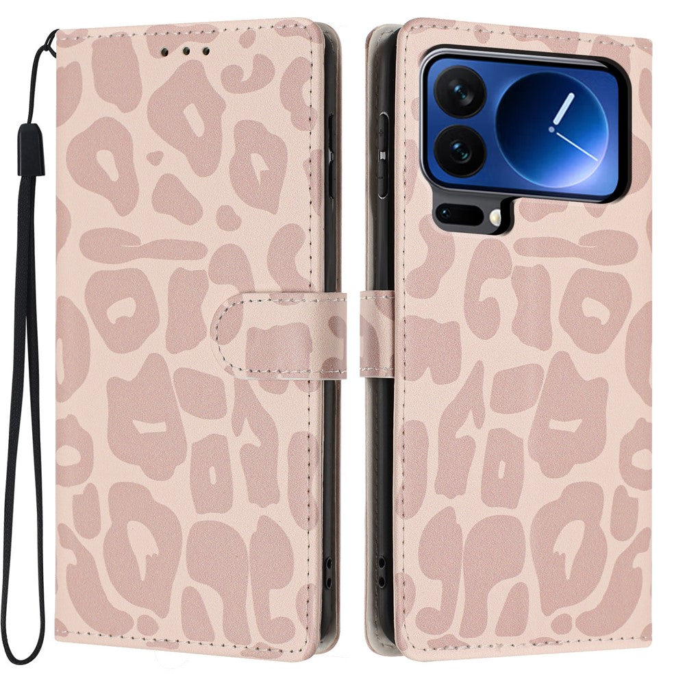 For Xiaomi 17 Pro Case Leopard Print Wallet Stand Flip Leather Phone Cover with Wrist Strap