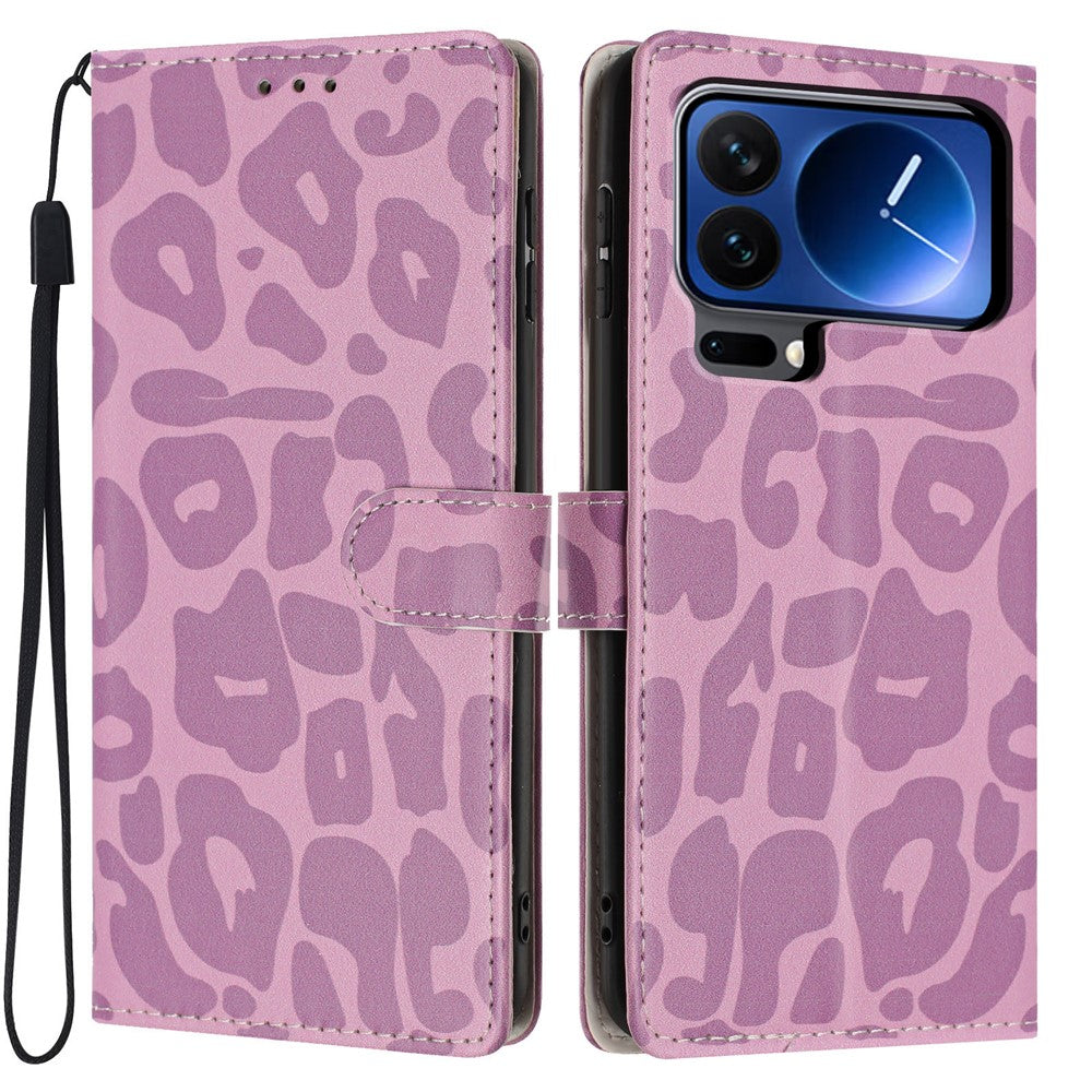 For Xiaomi 17 Pro Case Leopard Print Wallet Stand Flip Leather Phone Cover with Wrist Strap