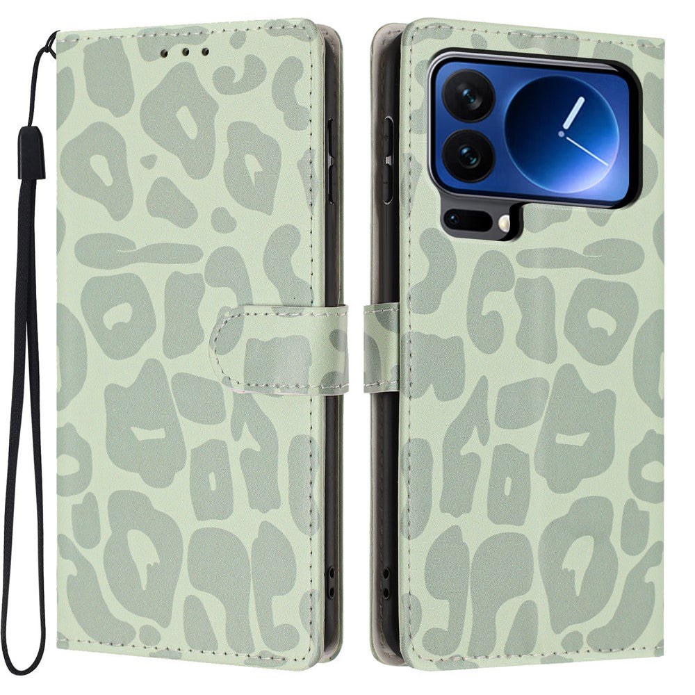 For Xiaomi 17 Pro Case Leopard Print Wallet Stand Flip Leather Phone Cover with Wrist Strap