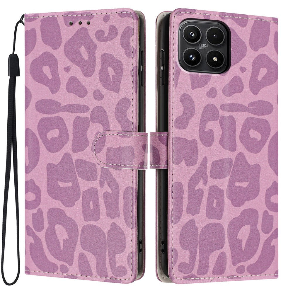 For Xiaomi 17 Case Leopard Print Wallet Stand Flip Leather Phone Cover with Wrist Strap