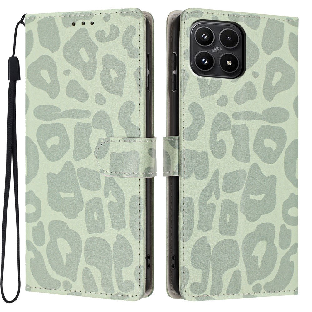 For Xiaomi 17 Case Leopard Print Wallet Stand Flip Leather Phone Cover with Wrist Strap