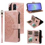 For Samsung Galaxy A36 5G Wallet Case 9 Card Slots RFID Blocking Mandala Embossed Leather Flip Cover with Wrist Strap
