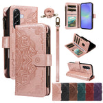 For Samsung Galaxy A36 5G Wallet Case 9 Card Slots RFID Blocking Mandala Embossed Leather Flip Cover with Wrist Strap