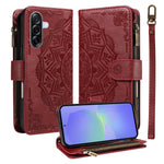 For Samsung Galaxy A36 5G Wallet Case 9 Card Slots RFID Blocking Mandala Embossed Leather Flip Cover with Wrist Strap