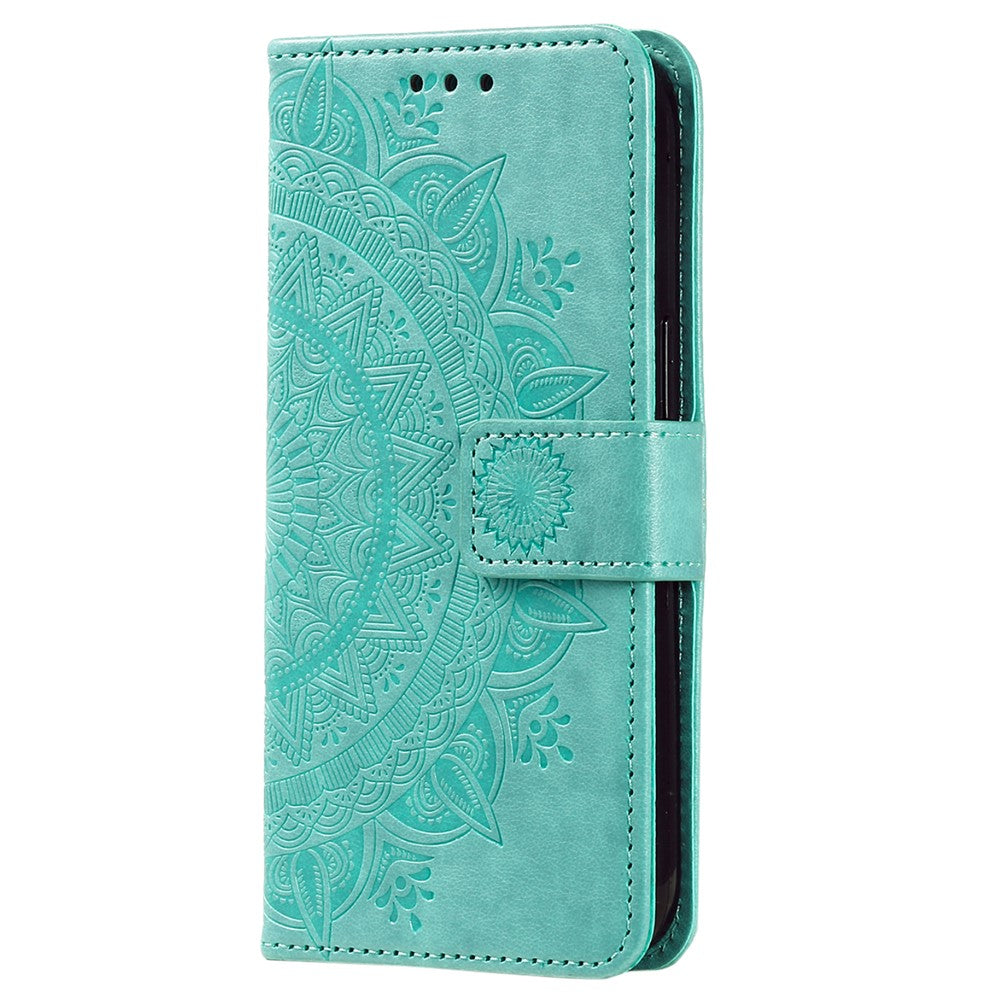 Samsung Galaxy A04e 4G / F04 4G / M04 4G Plånboksfodral med mandalamotiv, PU-läder, magnetiskt fällbart stativ, mobilskal med rem