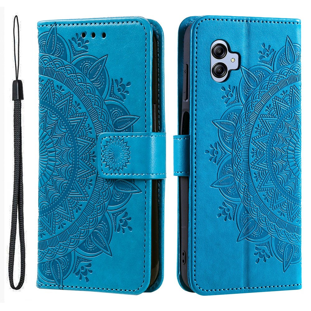 Samsung Galaxy A04e 4G / F04 4G / M04 4G Plånboksfodral med mandalamotiv, PU-läder, magnetiskt fällbart stativ, mobilskal med rem