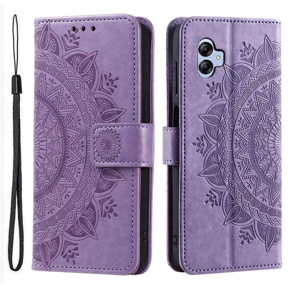 Samsung Galaxy A04e 4G / F04 4G / M04 4G Plånboksfodral med mandalamotiv, PU-läder, magnetiskt fällbart stativ, mobilskal med rem