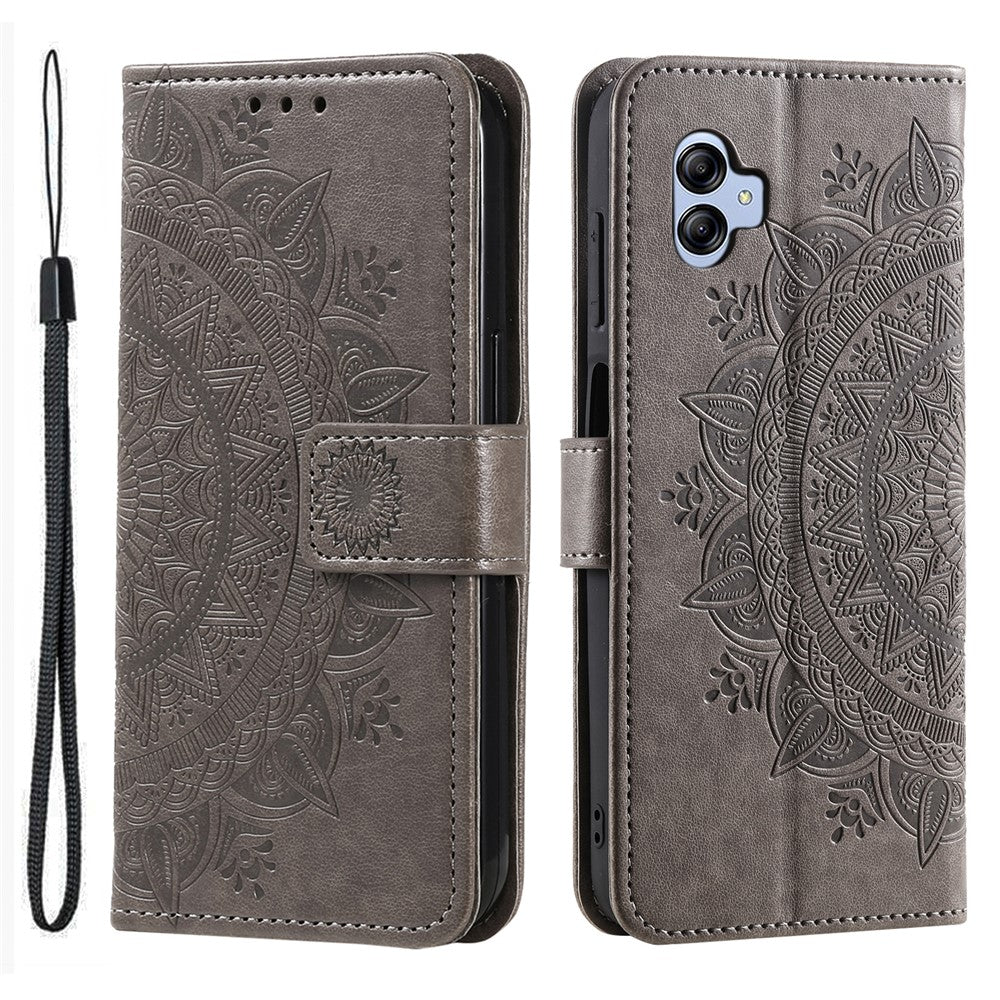 Samsung Galaxy A04e 4G / F04 4G / M04 4G Plånboksfodral med mandalamotiv, PU-läder, magnetiskt fällbart stativ, mobilskal med rem