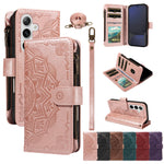 Til Samsung Galaxy S24 FE Pung-etui med 9 kortlommer, RFID-blokering, præget Mandala-mønster, flipcover i læder med håndledsrem