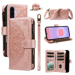 For Samsung Galaxy A27 5G Wallet Case 9 Card Slots RFID Blocking Mandala Embossed Leather Flip Cover with Wrist Strap