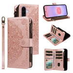 For Samsung Galaxy A27 5G Wallet Case 9 Card Slots RFID Blocking Mandala Embossed Leather Flip Cover with Wrist Strap