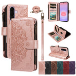 For Samsung Galaxy A27 5G Wallet Case 9 Card Slots RFID Blocking Mandala Embossed Leather Flip Cover with Wrist Strap