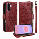 Samsung Galaxy A27 5G Plånboksfodral med 9 kortfack RFID-blockerande mandala-präglat läderflipfodral med handledsrem