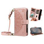 For Samsung Galaxy S25 FE Wallet Case 9 Card Slots RFID Blocking Mandala Embossed Leather Flip Cover with Wrist Strap