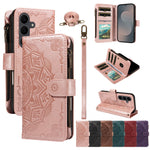 For Samsung Galaxy S25 FE Wallet Case 9 Card Slots RFID Blocking Mandala Embossed Leather Flip Cover with Wrist Strap