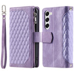 Samsung Galaxy S23 005 Style Rhombus Präglat Plånboksfodral PU-läder Magnetisk stängning Handväska Blixtlåsficka Stativ Flip mobilfodral med Rem