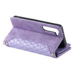 Samsung Galaxy S23 005 Style Rhombus Präglat Plånboksfodral PU-läder Magnetisk stängning Handväska Blixtlåsficka Stativ Flip mobilfodral med Rem