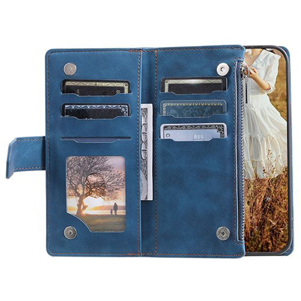 For Samsung Galaxy S23+ 005 Style Rhombus Imprinted PU Leather Flip Wallet Case Magnetic Handbag Zipper Pocket Stand Phone Cover with Strap
