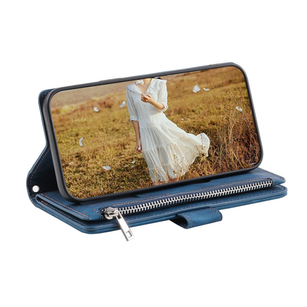 For Samsung Galaxy S23+ 005 Style Rhombus Imprinted PU Leather Flip Wallet Case Magnetic Handbag Zipper Pocket Stand Phone Cover with Strap