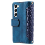 For Samsung Galaxy S23+ 005 Style Rhombus Imprinted PU Leather Flip Wallet Case Magnetic Handbag Zipper Pocket Stand Phone Cover with Strap