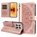 For Xiaomi 17 Wallet Case Embossed Mandala Pattern PU Leather + TPU Cover with Wrist Strap