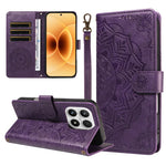 For Xiaomi 17 Wallet Case Embossed Mandala Pattern PU Leather + TPU Cover with Wrist Strap