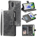 For iPhone XS Max 6.5 inch Mandala Flower Imprinted PU Leather Wallet Folio Flip Case Zipper Pocket Multiple Card Slots Stand Phone Cover with Strap