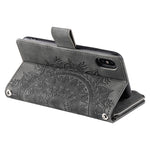For iPhone XS Max 6.5 inch Mandala Flower Imprinted PU Leather Wallet Folio Flip Case Zipper Pocket Multiple Card Slots Stand Phone Cover with Strap