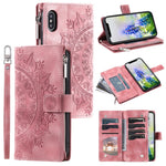 For iPhone XS Max 6.5 inch Mandala Flower Imprinted PU Leather Wallet Folio Flip Case Zipper Pocket Multiple Card Slots Stand Phone Cover with Strap