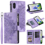 For iPhone XS Max 6.5 inch Mandala Flower Imprinted PU Leather Wallet Folio Flip Case Zipper Pocket Multiple Card Slots Stand Phone Cover with Strap