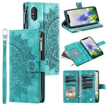 For iPhone XS Max 6.5 inch Mandala Flower Imprinted PU Leather Wallet Folio Flip Case Zipper Pocket Multiple Card Slots Stand Phone Cover with Strap