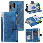 For iPhone XS Max 6.5 inch Mandala Flower Imprinted PU Leather Wallet Folio Flip Case Zipper Pocket Multiple Card Slots Stand Phone Cover with Strap