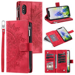 For iPhone XS Max 6.5 inch Mandala Flower Imprinted PU Leather Wallet Folio Flip Case Zipper Pocket Multiple Card Slots Stand Phone Cover with Strap
