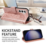 For Samsung Galaxy S25 Wallet Case Embossed Mandala Pattern PU Leather + TPU Cover with Wrist Strap