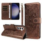 Samsung Galaxy S25 Plånboksfodral Präglat Mandala Mönster PU-läder + TPU-fodral med Handledsrem