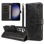 Samsung Galaxy S25 Plånboksfodral Präglat Mandala Mönster PU-läder + TPU-fodral med Handledsrem