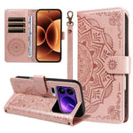 For Xiaomi 17 Pro Max Wallet Case Embossed Mandala Pattern PU Leather + TPU Cover with Wrist Strap