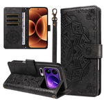 For Xiaomi 17 Pro Max Wallet Case Embossed Mandala Pattern PU Leather + TPU Cover with Wrist Strap