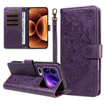 For Xiaomi 17 Pro Max Wallet Case Embossed Mandala Pattern PU Leather + TPU Cover with Wrist Strap