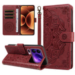 For Xiaomi 17 Pro Max Wallet Case Embossed Mandala Pattern PU Leather + TPU Cover with Wrist Strap