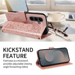 For Samsung Galaxy S25 FE Wallet Case Embossed Mandala Pattern PU Leather + TPU Cover with Wrist Strap