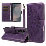 For Samsung Galaxy S25 FE Wallet Case Embossed Mandala Pattern PU Leather + TPU Cover with Wrist Strap
