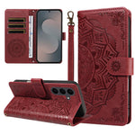 For Samsung Galaxy S25 FE Wallet Case Embossed Mandala Pattern PU Leather + TPU Cover with Wrist Strap