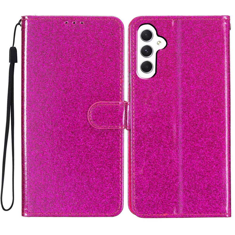 Til Samsung Galaxy A18 4G Pung Etui Glitter Anti-ridse Læder Stand Telefoncover med Rem